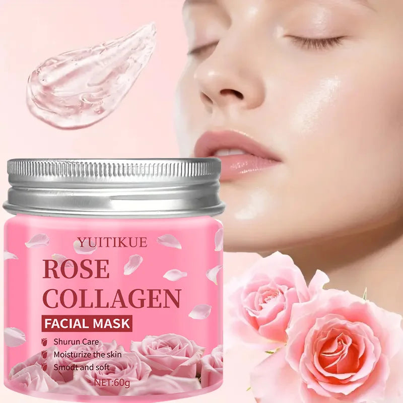 YUITIKUE Rose Collagen Facial Mask 60g - Night Care, Moisturize & Smooth Skin, Shurun Care Formula for Soft Skin