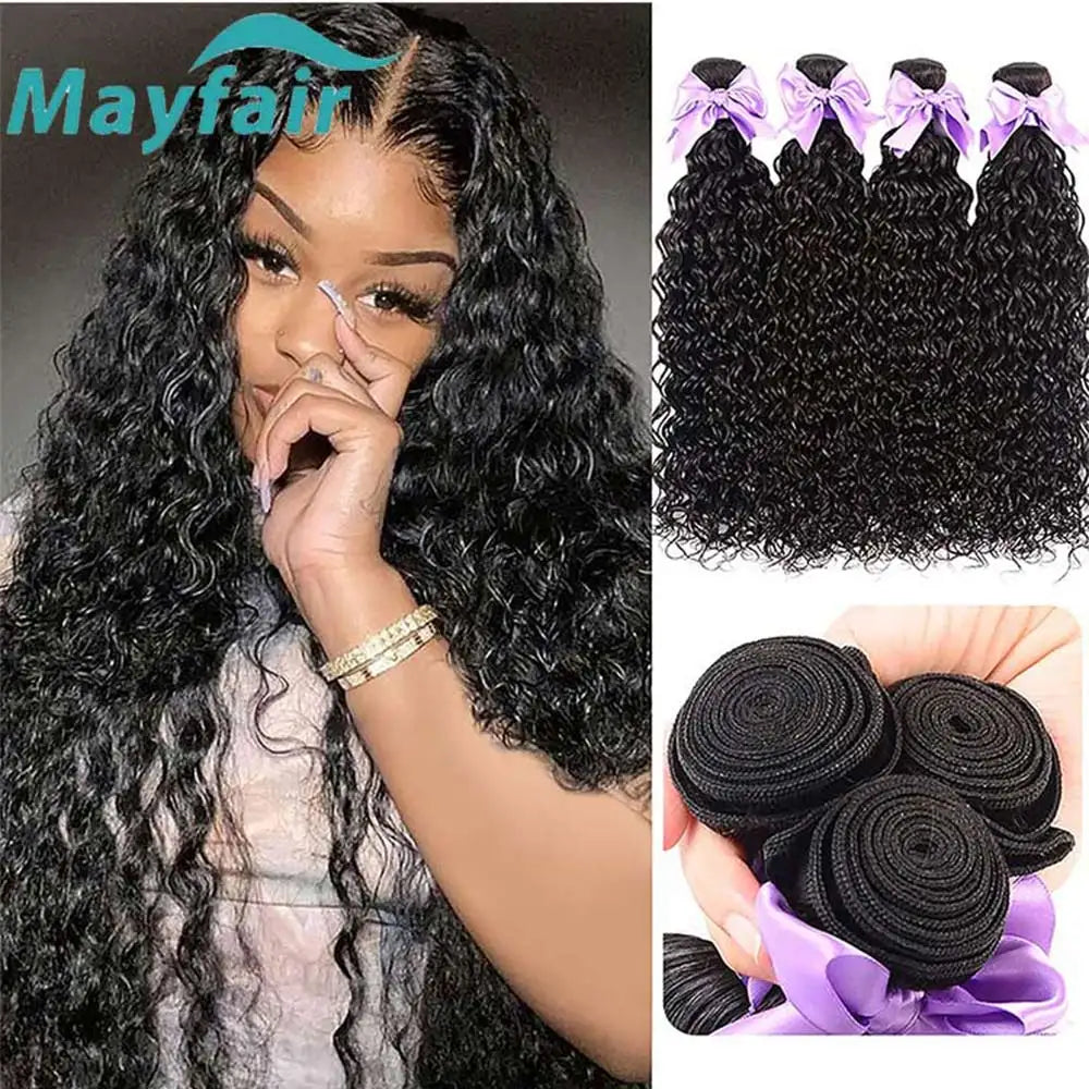 100% Human Hair Water Wave Human Hair Bundles Curly Wave Bundles Brazilian Human Hair Natural Color 12A 30 32Inch 1/3/4Bundles