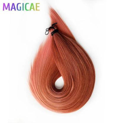 Magicae Braiding Crochet Hair High Heat Resistant 3Pcs 28inches Synthetic Ombre Brown Silver White Straight Bundles Extension