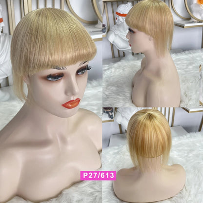 Human Hair Bangs Clip In Blunt Cut Fringe OverHead Wispy Air Bang Black Brown Blonde 2 Clips Hair Topper Extensions 8.5x7.5cm