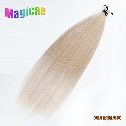 Magicae Braiding Crochet Hair High Heat Resistant 3Pcs 28inches Synthetic Ombre Brown Silver White Straight Bundles Extension