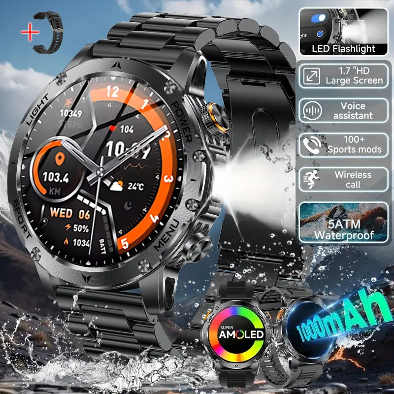 2025 New Outdoor Sports Military 1000mAh Battery Smart Watch Men GPS NFC 5ATM Waterproof Swim AMOLED Bluetooth Call Smartwatch