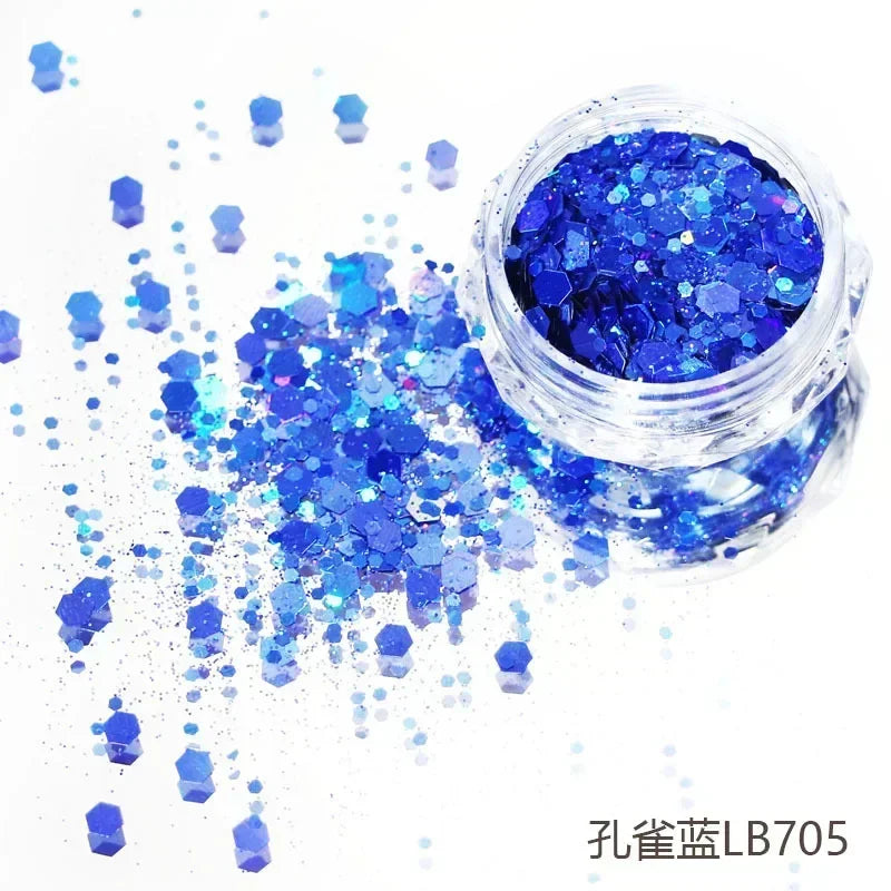 10g Laser Nail Glitter Flakes Mix-Hexagon Holographic Sparkly Powder Nail Art Decoration Loose Reflective Mermaid Chunky Sequins