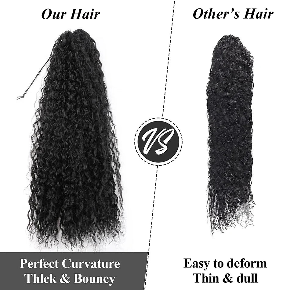 Deep Wave Drawstring Ponytail Human Hair Ponytails #1B Natural Black Curly Clip In Hair Extensions For Daily Cosplay 1 Pieces