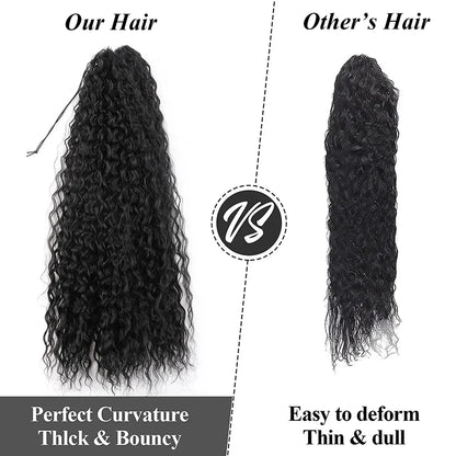 Deep Wave Drawstring Ponytail Human Hair Ponytails #1B Natural Black Curly Clip In Hair Extensions For Daily Cosplay 1 Pieces