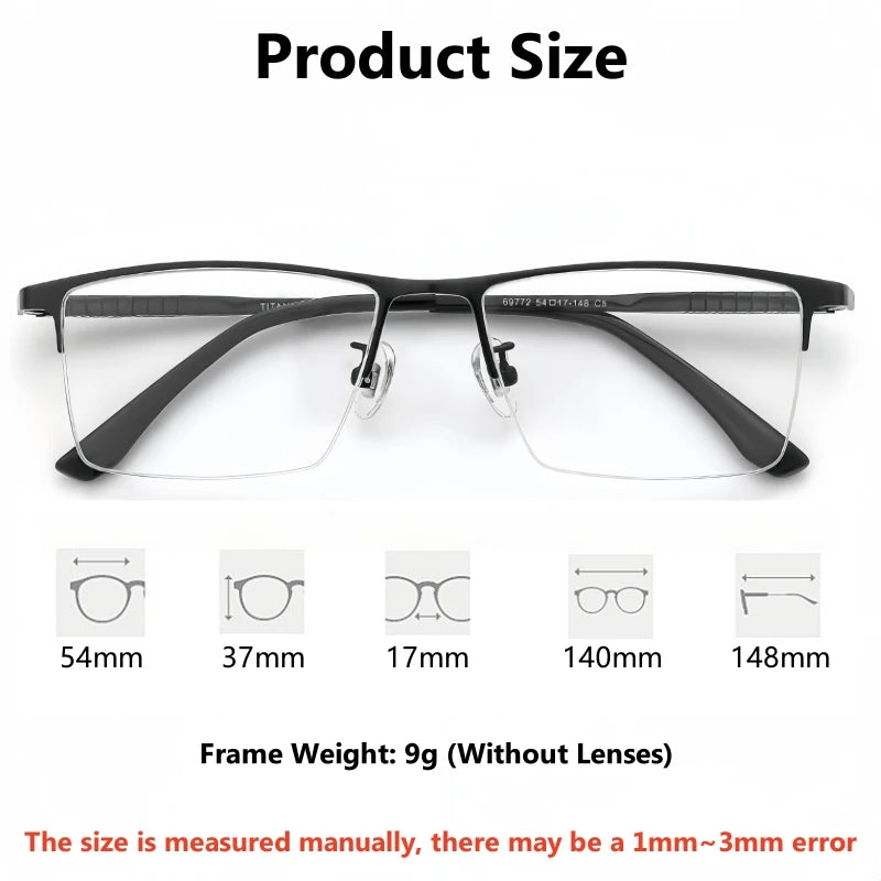 TFTB Business Men's Half-frame Glasses High-quality Pure Titanium Square Flexible Optical Prescription Eyeglasses Frame X69772