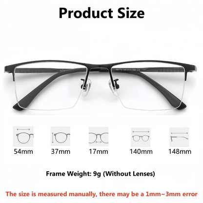 TFTB Business Men's Half-frame Glasses High-quality Pure Titanium Square Flexible Optical Prescription Eyeglasses Frame X69772