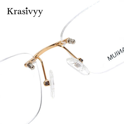 Krasivyy Rimless Wooden Glasses Frame Men Light Weight Optical  Eyeglasses Frame Prescription Myopia spectacles Titanium