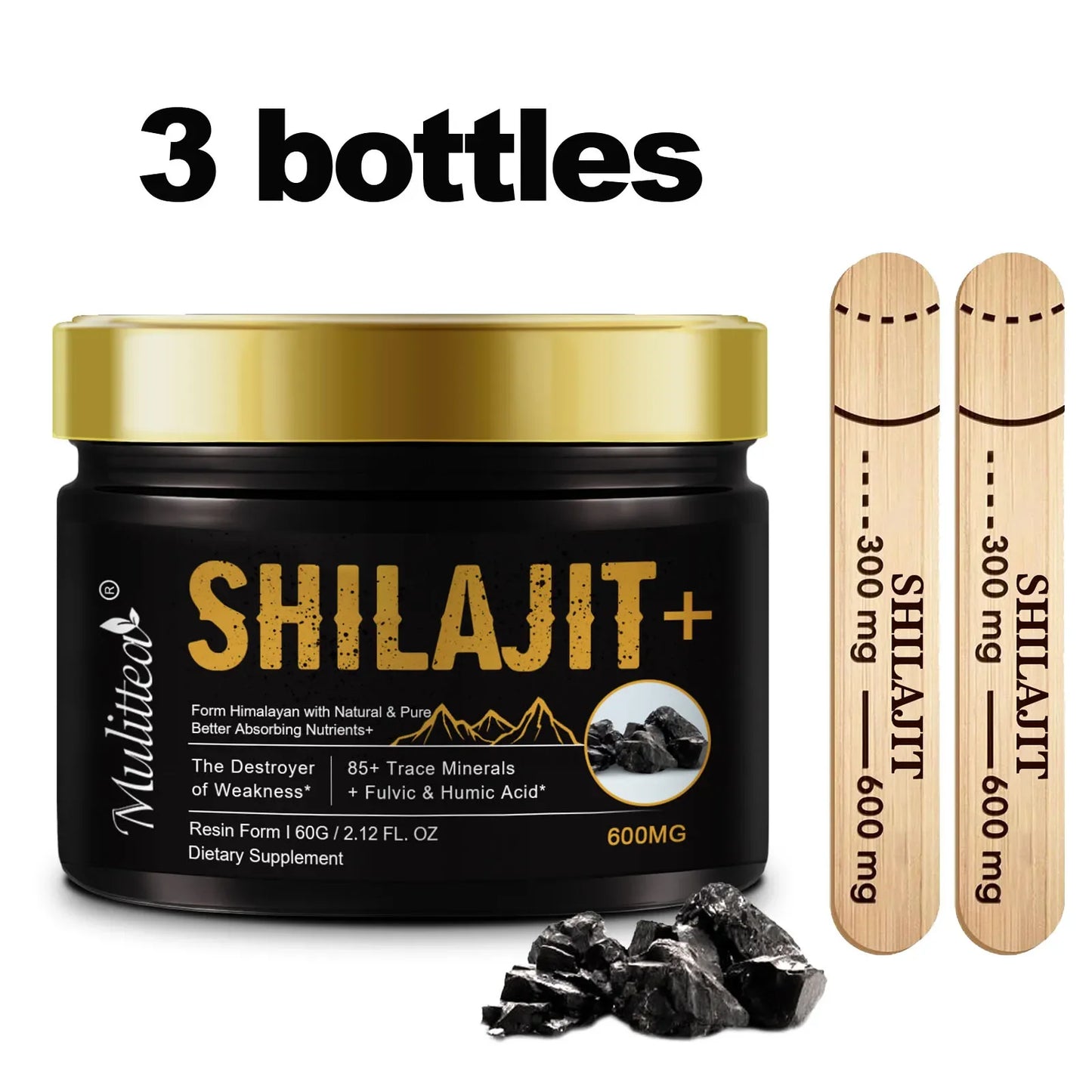 Mulittea High Purity Original Shilajit Mineral Supplements with 85+ Trace Minerals & Fulvic Acid for Man Energy Stamina
