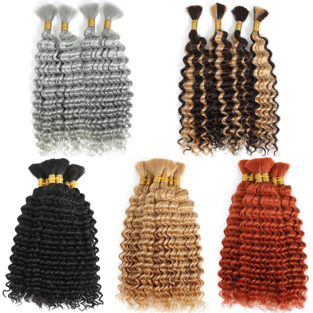 30# Chocolate Brown Deep Wave Bulk 100G 2 Bundles Human Hair for Boho Braids Curly Braiding Hair 14-24 inch Remy Hair Brazilian