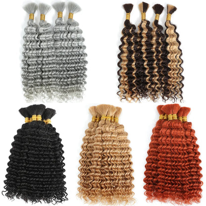 30# Chocolate Brown Deep Wave Bulk 100G 2 Bundles Human Hair for Boho Braids Curly Braiding Hair 14-24 inch Remy Hair Brazilian