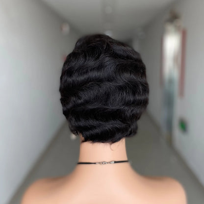 Short Finger Wave Wig Brazilian Human Hair Wig For Women Brown Short Ocean Wave Wig Peruca Burgundy Pixie Cut Machine Wigs