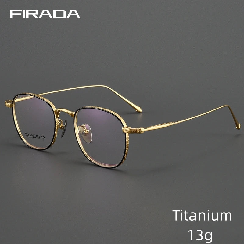 FIRADA Fashion Luxury Glasses Retro Comfortable Pure Titanium Eyewear Business Prescription Eyeglasses Frame Men Women M3090-C