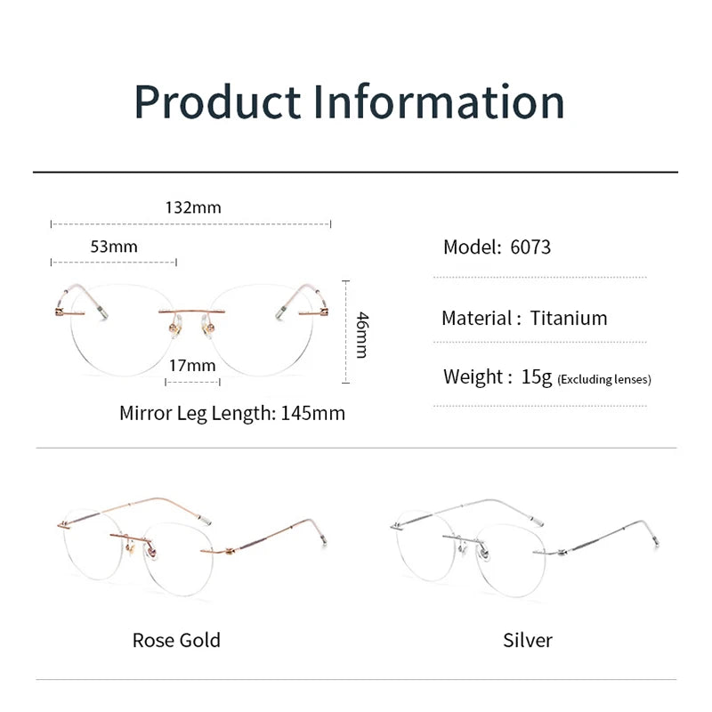 Xbora Ultra-light Titanium Men's And Women's Frameless Anti-blue Light Myopia Glasses Frame Prescription Optical Eyeglasses 6073