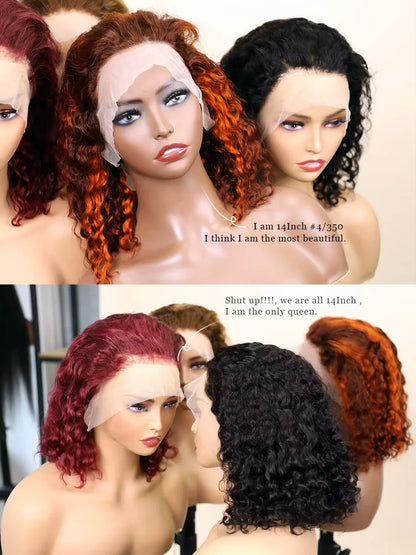 13X4 Bob Hot Selling colors 200% Water Wave Black Lace Frontal Human Hair Wig 99J Burgundy 4/350 4/27 Transparent Bob Front Wig