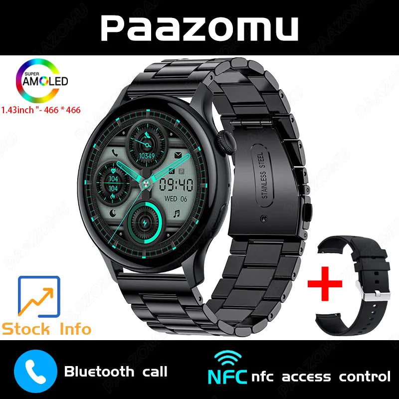 New Smart Watch Women 466*466 AMOLED Screen Always Display Time NFC Bluetooth Call Fashion IP68 Waterproof Sports Men Smartwatch
