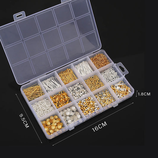 15 Grid Box DIY Metal Accessories Jewelry Making Material Set For Jewelry Making Bracelet Earrings Accessories About 1260pcs
