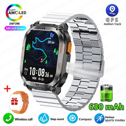 2025 New GPS Track Smart Watch Men IP68 Waterproof 2.01-inch HD Screen Compass 630mah Battery Bluetooth Call Outdoor Smart watch
