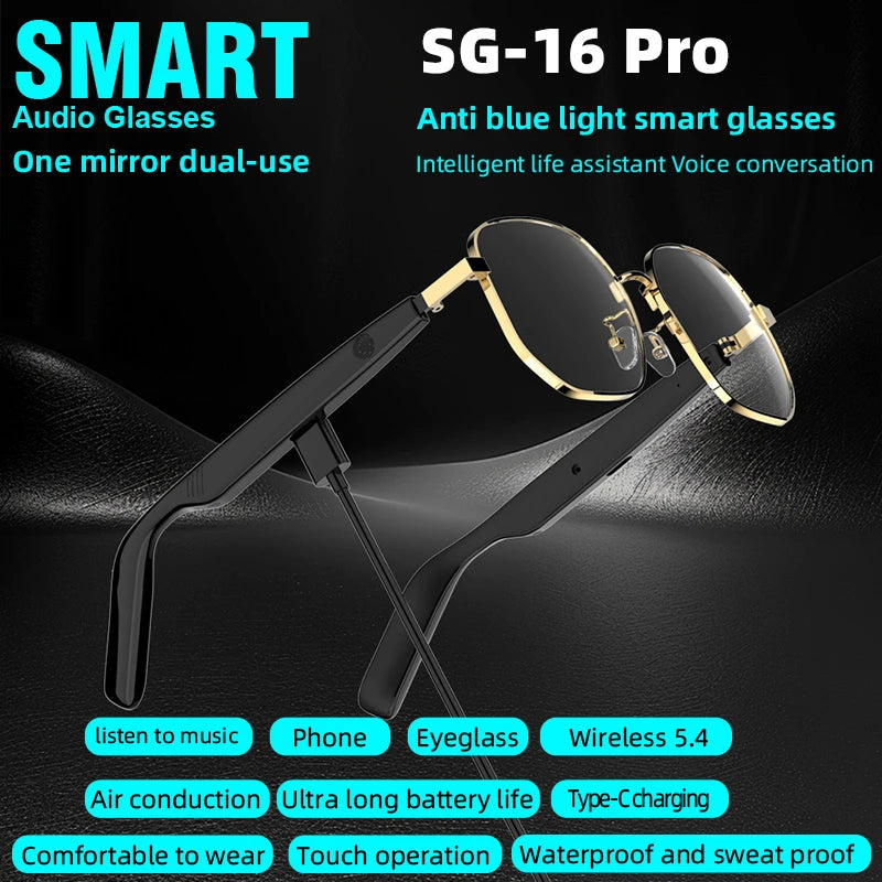 Fashion Sunglasses SG-16pro Smart Glasses Bluetooth 5.4 Anti-Blue Light Glasses with Music Playback And Phone Answering NEW
