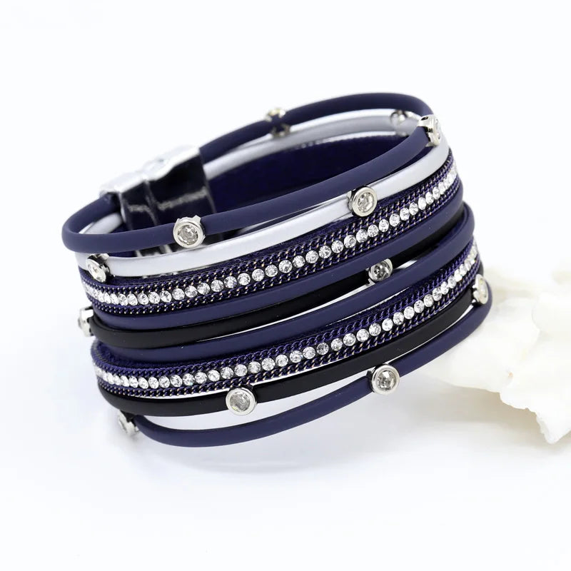 VONNOR Women Bracelet Jewelry Multilayer Leather Rope Chain Alloy Inlaid Rhinestone Bracelets Female Accessories Dropshipping