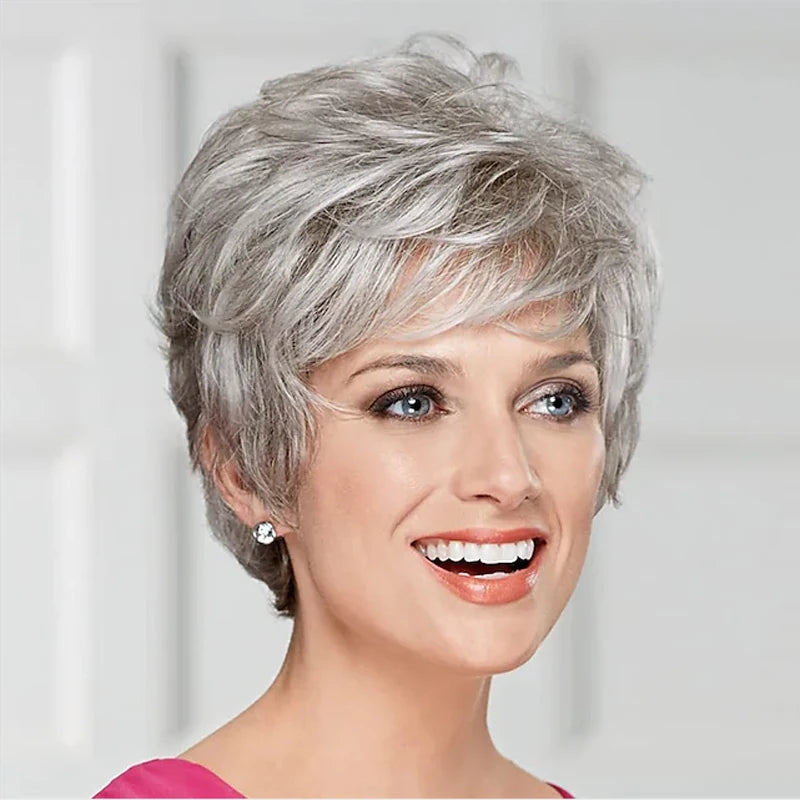HAIRJOY Synthetic Hair Women Classic Short Wigs Layers Curly Grey Wig