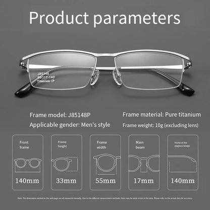 Simple Versatile Glasses Frame Men Ultralight Pure Titanium Square Half Frame Transparent Lens High Quality Optical Eyeglasses
