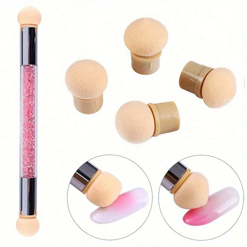 Double-ended Gradient Shading Pen Dotting Brush Sponge Head Rhinestone Handle Nail Art Brush Nail Art Painting Manicure Tools