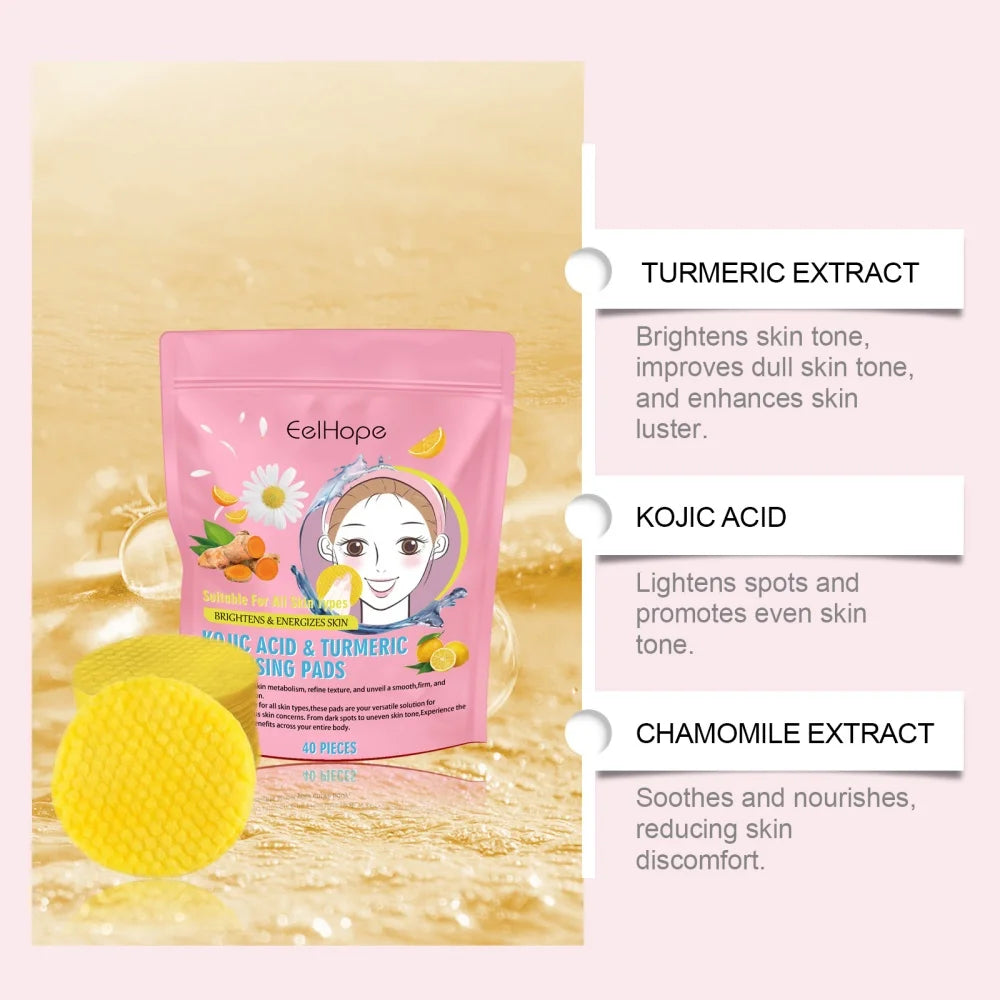 Turmeric Face Cleanser + Turmeric Kojic Acid Facial Exfoliating Cleansing Pads Reduce Dark Spots Skin Brightening Face Care Set