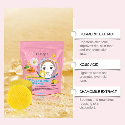 Turmeric Face Cleanser + Turmeric Kojic Acid Facial Exfoliating Cleansing Pads Reduce Dark Spots Skin Brightening Face Care Set