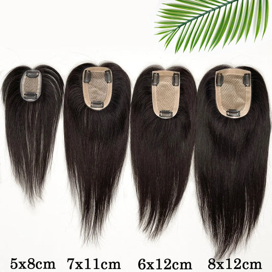 Breathable Silk Base Human Hair Women Toppers 4 Sizes Natural Scalp Top Virgin European Human Hair Pieces with Clips