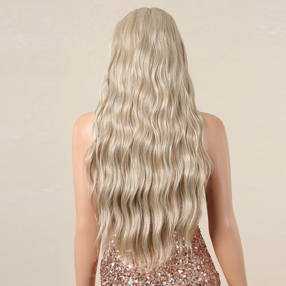 Blonde Synthetic Headband Wigs Long Water Wavy Wig for Women Daily Party Heat Resistant Fiber Natural Looking Realistic Hair