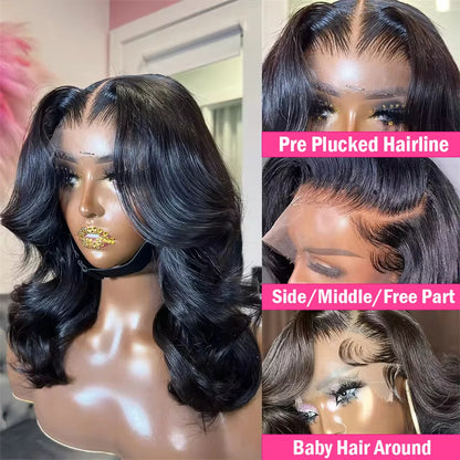 Brazilian Body Wave Short Bob Human Hair 13x4 Transparent Lace Front Human Hair Wigs 4x4 Lace Closure Pre Plucked Frontal Wigs