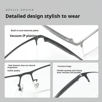TFTB Business Men's Half-frame Glasses High-quality Pure Titanium Square Flexible Optical Prescription Eyeglasses Frame X69772