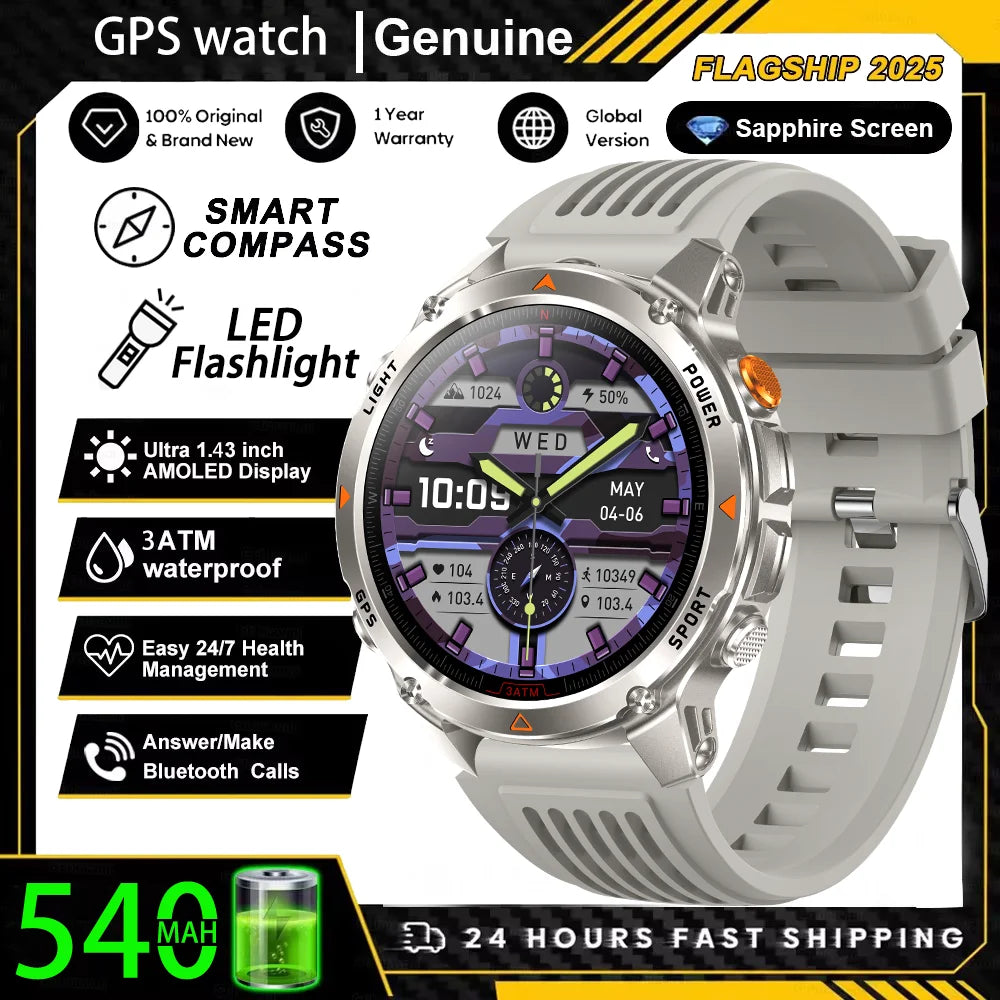 Military T-Rex 3 GPS Waterproof Smart Watch 1.46"HD AMOLED Built-in 6 Frequency Satellite Outdoors Sports Fitness Smart Bracelet
