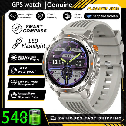 Military T-Rex 3 GPS Waterproof Smart Watch 1.46"HD AMOLED Built-in 6 Frequency Satellite Outdoors Sports Fitness Smart Bracelet