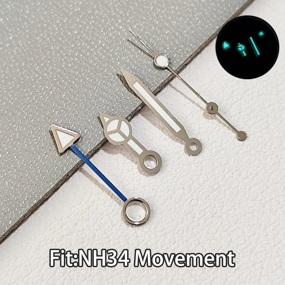 For NH34 GMT Hands Watch Hand Parts Blue&green BGW9 Luminous Suitable For NH35 Automatic Movement Watches Pointer Accessories