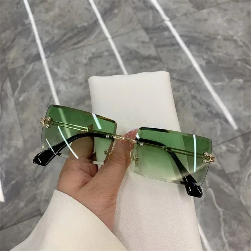 Unisex Small Rimless Sunglasses Man Woman Fashion Gradient Sun Glasses Eyewear Vintage Luxury Brand Designer Traveling Shades