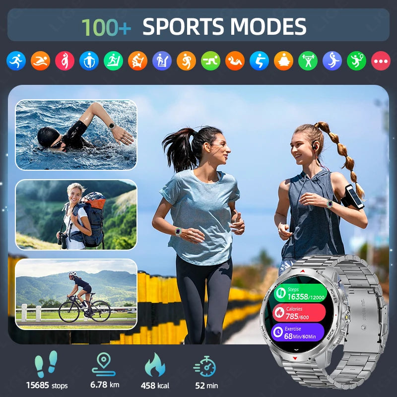 LIGE 2025 1100mAh Super Capacity Battery Adult Men Smart Watch Compass 1.7-inch Bluetooth Call 3ATM Waterproof Sports Smartwatch