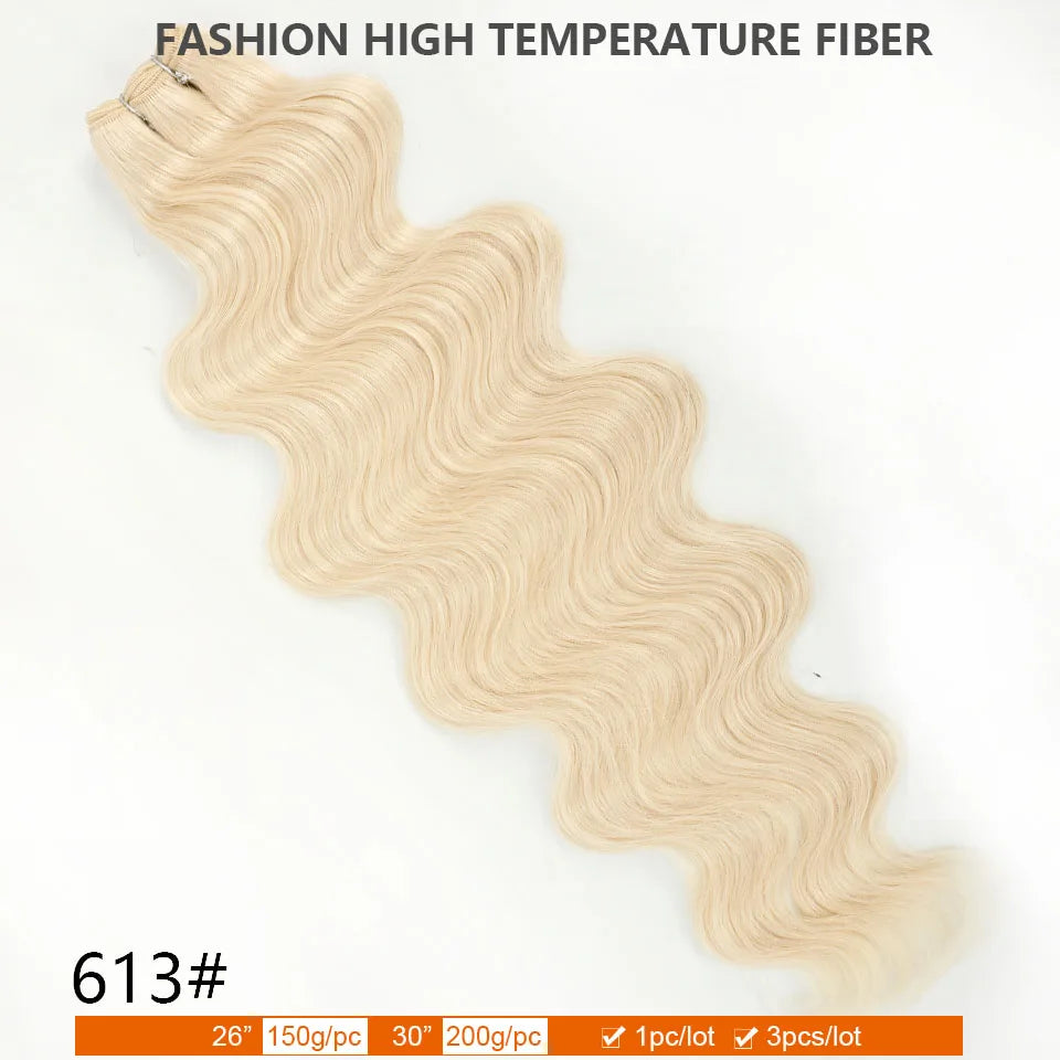 30Inches 200grams Blond Ombre 27/613 Brown Body Wave Synthetic Hair Weave Bundles Soft Bio Human-Like Heat Resistant Ponytail