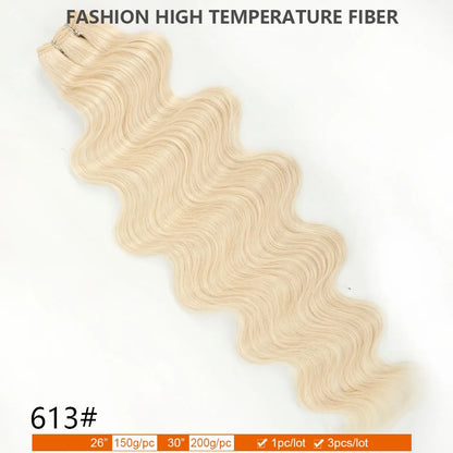 30Inches 200grams Blond Ombre 27/613 Brown Body Wave Synthetic Hair Weave Bundles Soft Bio Human-Like Heat Resistant Ponytail
