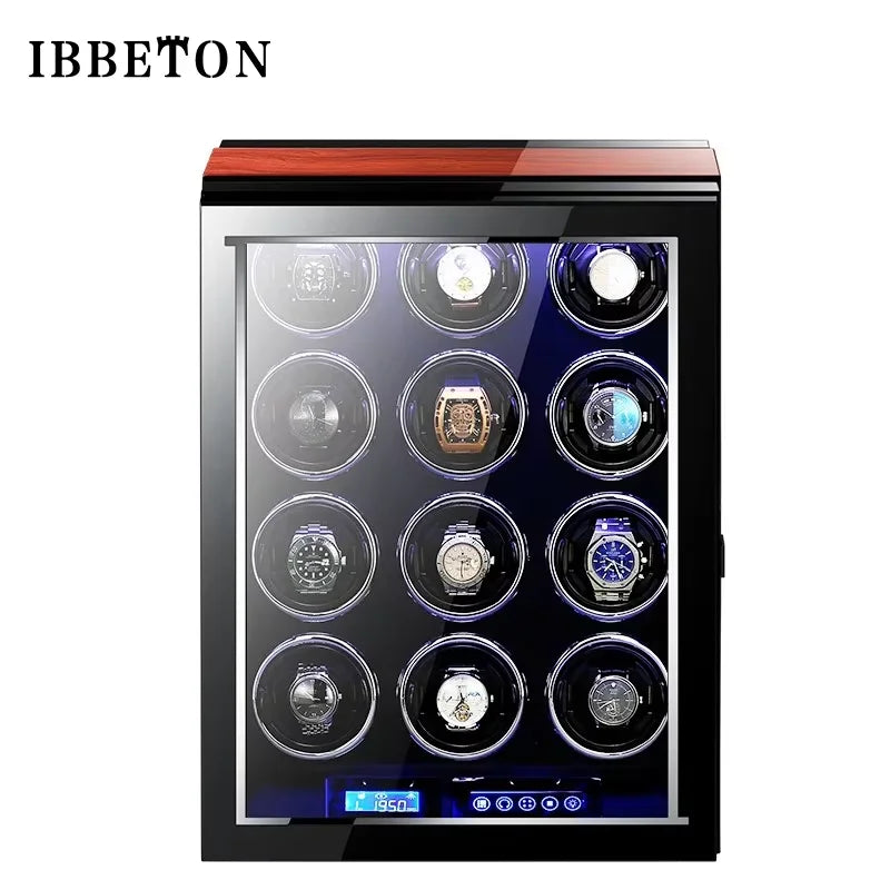 IBBETON High Quality Watch Winder for 2 4 6 9 Slot Automatic Watches with Mabuchi Motor LCD Touch Screen Wooden Watch Safe Box