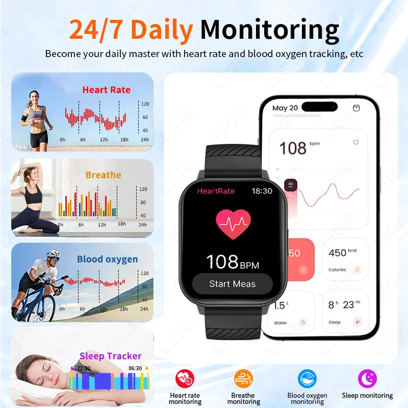 New Women Bluetooth Call Smart Watch Heart Rate Blood Oxygen Monitoring Smartwatches Waterproof Men Smartwatch For Android IOS