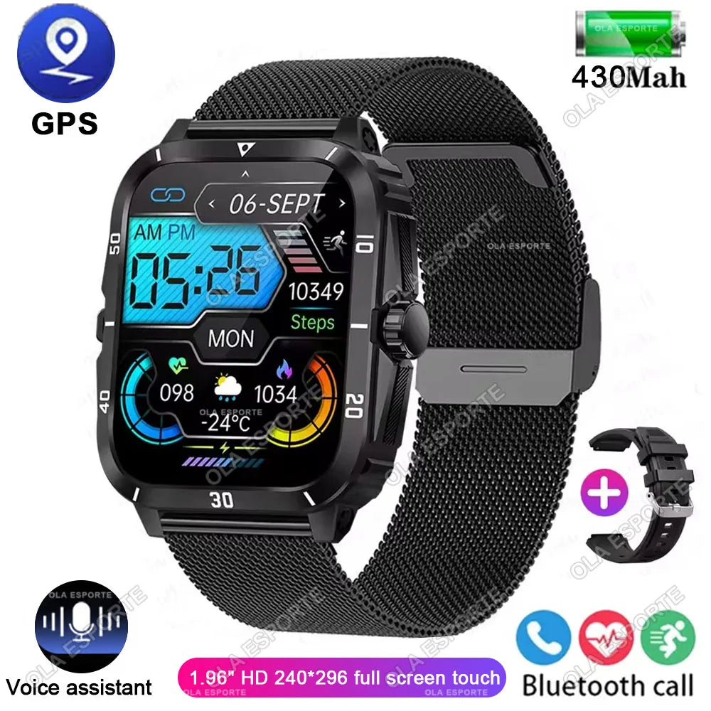 Men Sports Smart Watch 1.96'' Screen Blood Oxygen Bluetooth Talking Watch Multi Sports Modes IP68 Waterproof Outdoor Smart Watch