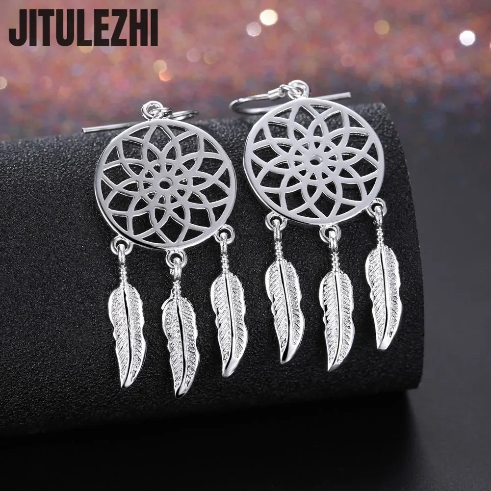 925 Sterling Silver Earrings For Woman Classic Designer Party Engagement Wedding Jewelry Dream Catcher Feathers Fine Jewelry