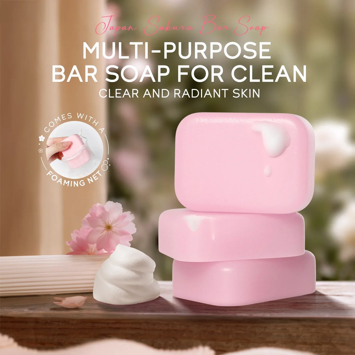 Laikou Sakura Handmade Facial Soap Cleans Skin Shower And Removes Bacteria 99.9% Travel Be Carried For Adults And Children 90g