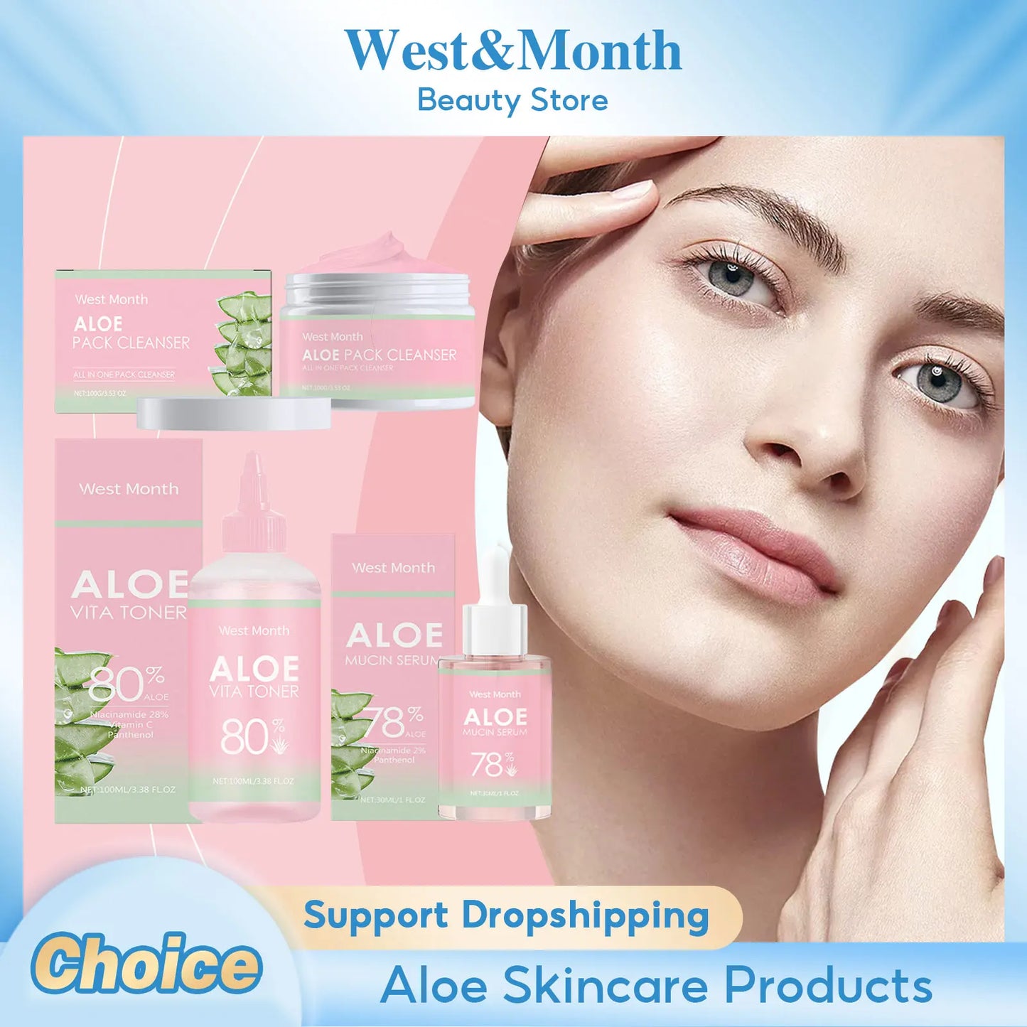 Soothing Facial Toner Serum Cleanser Relieve Redness Improve Dry Fade Dark Spots Remove Dirt Hydrating Brighting Aloe Repair Set