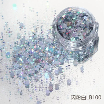10g Laser Nail Glitter Flakes Mix-Hexagon Holographic Sparkly Powder Nail Art Decoration Loose Reflective Mermaid Chunky Sequins