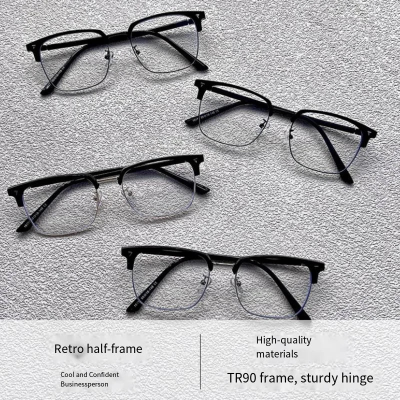 Ultra-light Flexible TR90 Half Spectacles Frame Men Metal Square Frame Anti Blue Light Transparent Lens Optical Eyeglasses