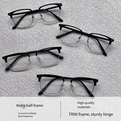 Ultra-light Flexible TR90 Half Spectacles Frame Men Metal Square Frame Anti Blue Light Transparent Lens Optical Eyeglasses