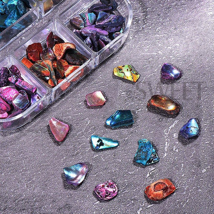 6 Grids Abalone Shell Flakes Nail Art Decoration 3D Charms Irregular Seashell Fragment Aurora Slices DIY Manicure  Accessories